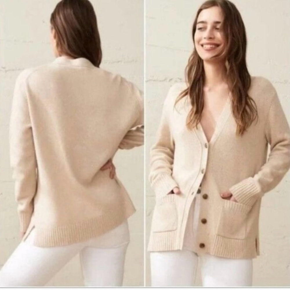 JENNI KAYNE Everyday Cardigan Oatmeal Button Front Pocket Sweater Size L